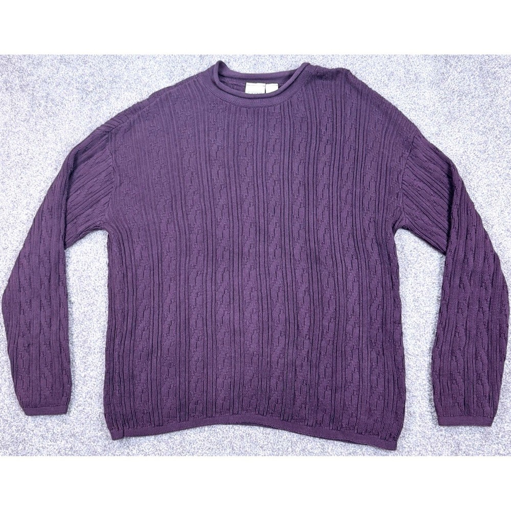 Laura Gayle Cable Knit Sweater Women's XL Purple Roll Neck Cotton Comfort Fall